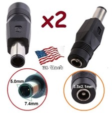 x2 DC Power 5.5x2.1mm Female Jack to 7.4x5.0mm Male Plug Adapter for HP Notebook