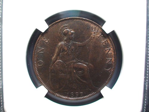 1897 Great Britain One Penny NGC AU58 BN RARE HIGH SEA LEVEL 1P Coin BUY IT NOW! - Picture 3 of 4