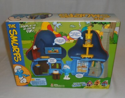 90年代 smurf 家 The Smurfs Blue Red Mushroom House Playset Smurf Figure