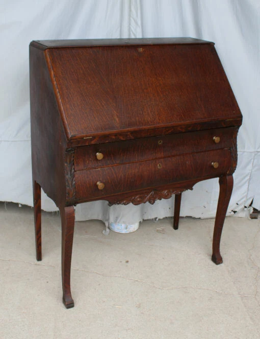 Antique Oak Slant Front Drop Secretary Desk only 32 wide eBay