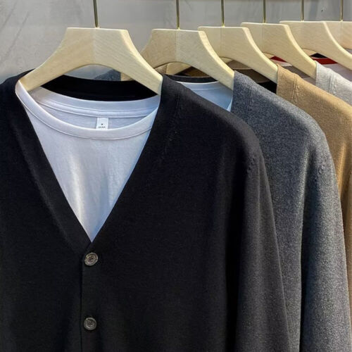 Mens Knitted Cardigan Coat Button Up Plain V-Neck Sweater Jumper Spring Autumn - Picture 4 of 24