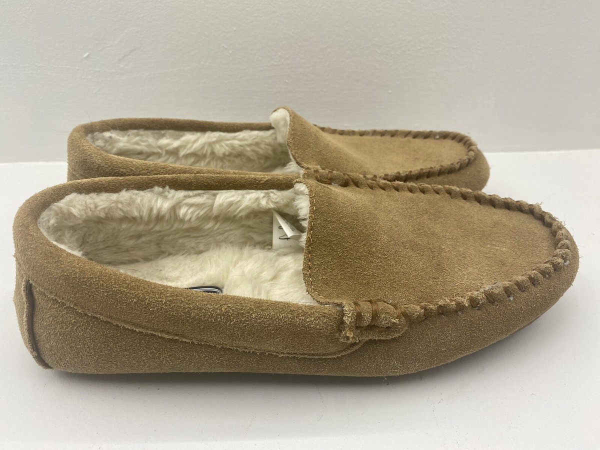 NWT Lands’ End Men’s English Tan Suede Leather Faux Fur Lined Moccasin Slippers Tan Lands End Moccasins Slippers Size 9 Suede | eBay main image 3