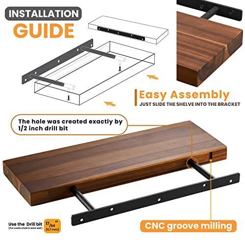 BATODA 17" Acacia Wood Floating Shelves Wall Mounted for Bathroom – Rustic - Picture 2 of 6