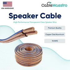 14AWG Speaker Cable Transparent Clear Wire Audio Stereo Car 14/2 Gauge 50-250ft
