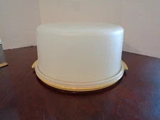 Tupperware Xtra LARGE 13” Round Cake Carrier Taker Harvest Gold 1256 Lid 1257 VG