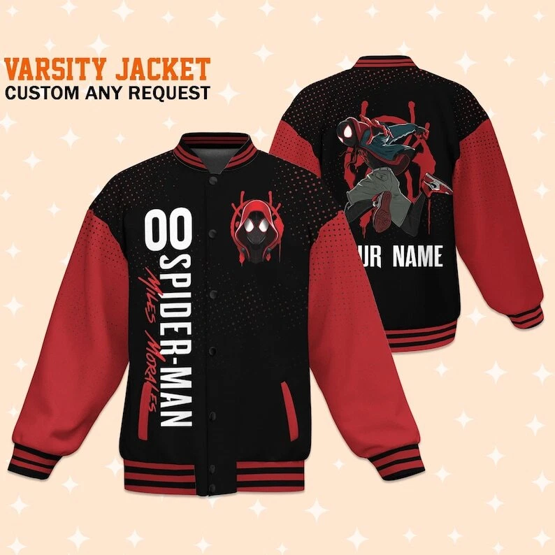 Custom Spiderman Miles Morales Cool Varsity Baseball Jacket, Custom Disney Jacket