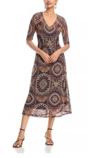 Johnny Was Loving Is Easy Embroidered Mesh Midi Dress Brown  $458 Size M NWT