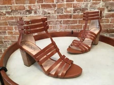 Sole Society Elise Brown Leather Gladiator Block Heel Sandals 6.5 SALE NEW