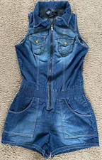 WOMEN'S SUSIE ROSE ONE PIECE SHORTS ROMPER DENIM ZIP FRONT SIZE 3