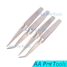 Cross Locking Tweezers Set 4 Cross Lock Soldering Self Closing Straight & Bent