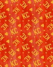 Kansas City Chiefs, NFL, KC Heart Toss Fabric Cotton 1yd BTY Or/Gold FAST SHIP