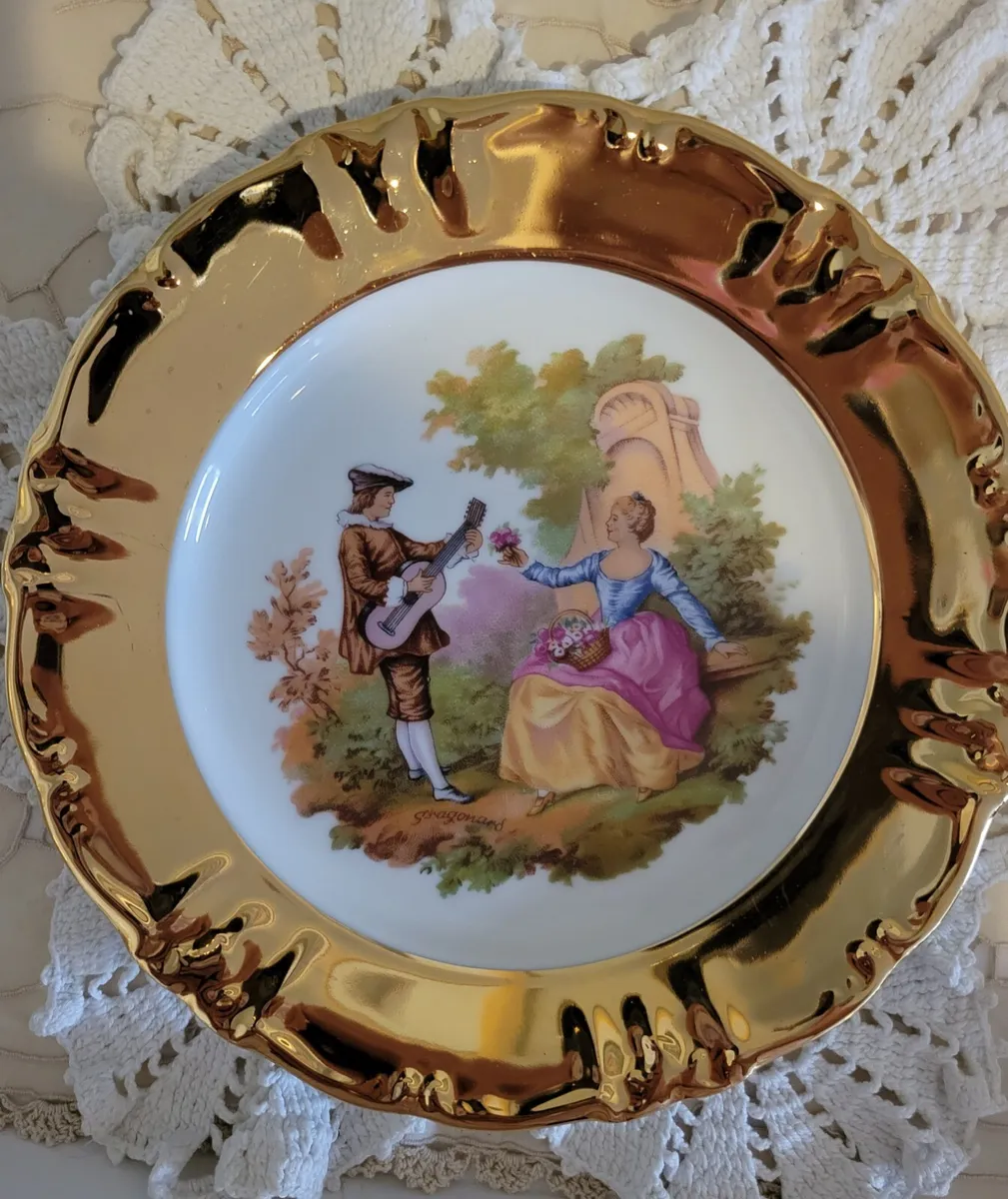 Vintage Love Story Cabinet Plate 22k Gold Bavaria J.H. Fragonard Leni Parbus
