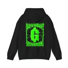 Goth Money Records - Green Splatter Hoodie - Goth Money Wear Merch