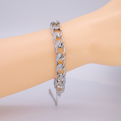 Rhodium Plated with Cubic Zirconia Curd Link Bracelets. - Picture 3 of 4