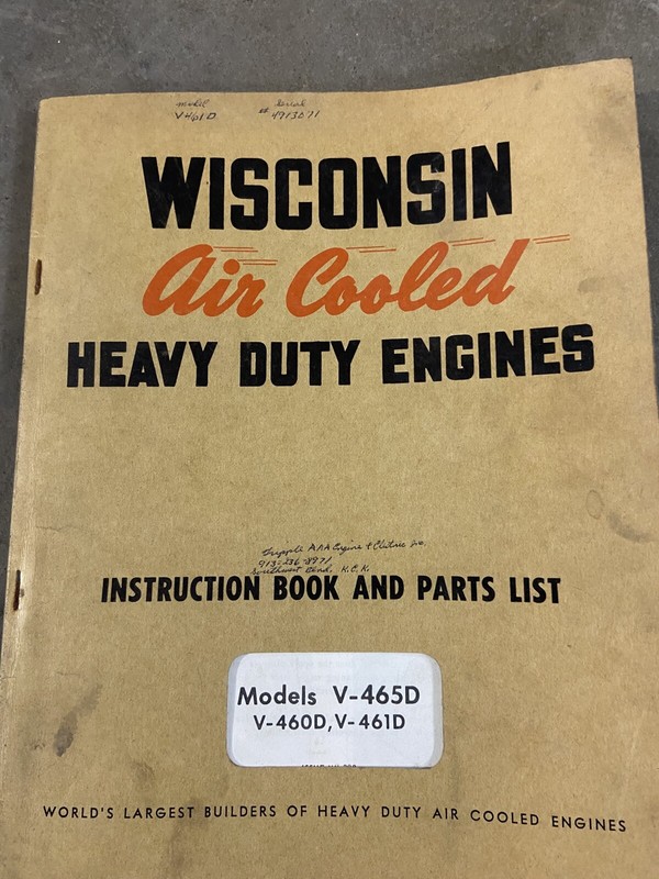 Wisconsin air cooled engines Manual parts list 460D  461D 465D
