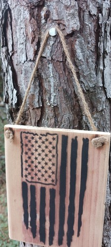American Flag Handmade Cedar Wood Sign Wall Hanger Patriotic Flags Black - Picture 3 of 8