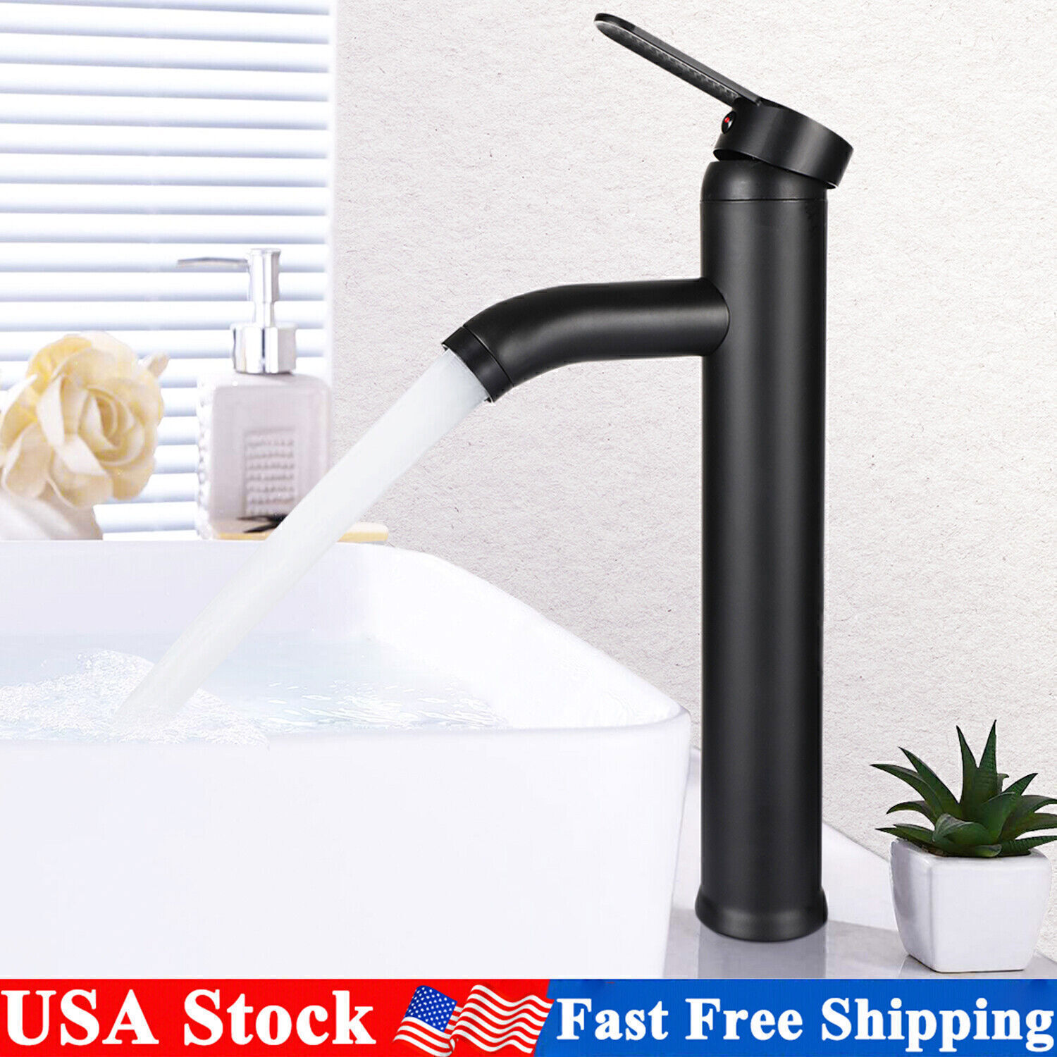 Waterfall Sink Bathroom Vessel Faucet Single Handle Hole Vanity Basin ...