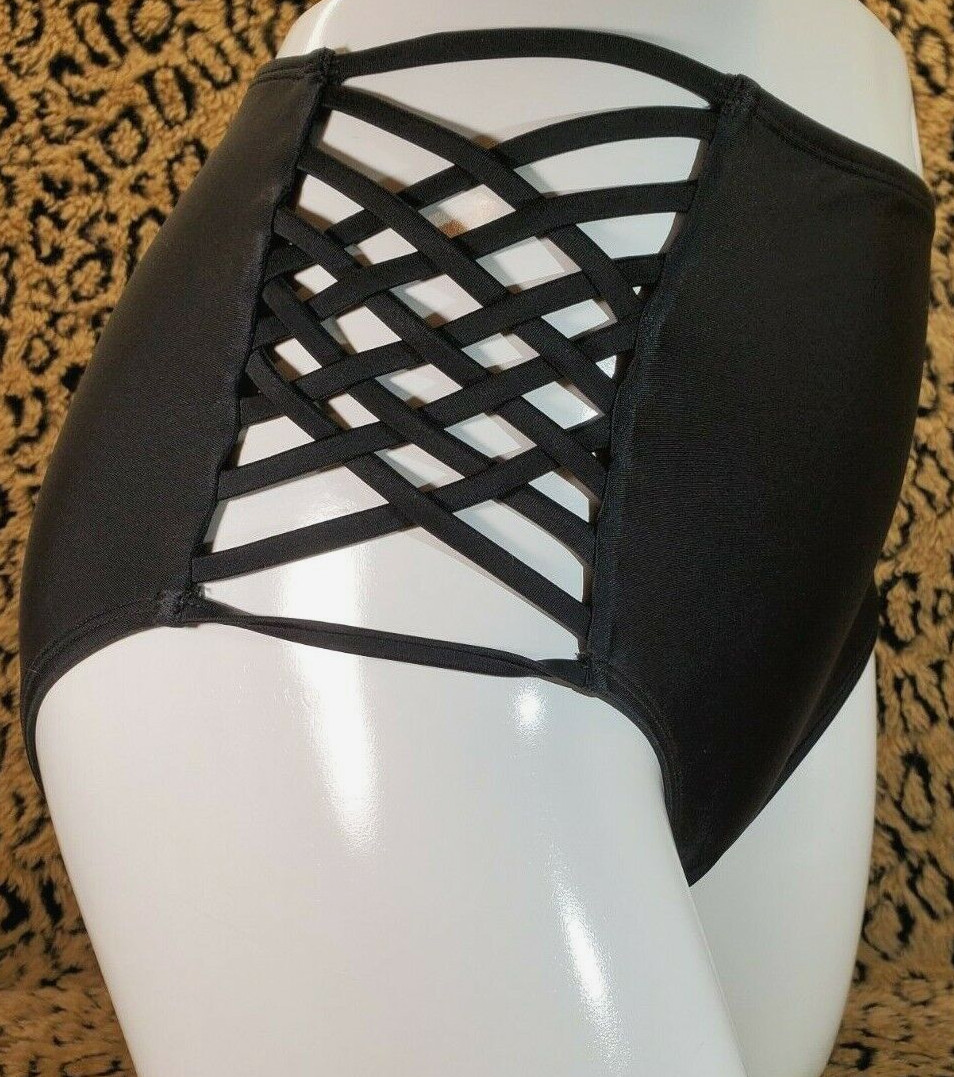 Rue 21 Black Cross Laced High Leg Bikini Panty M NWT Sexy image 7