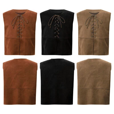 UK Kids Boys Girls Medieval Renaissance Vest Costume Teen Pirate Top Tee Shirts