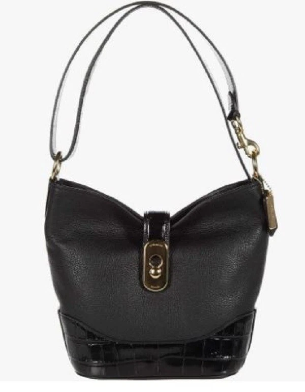 Coach Amber Duffel F72808 Black Crocodile Leather Convertible Shoulder