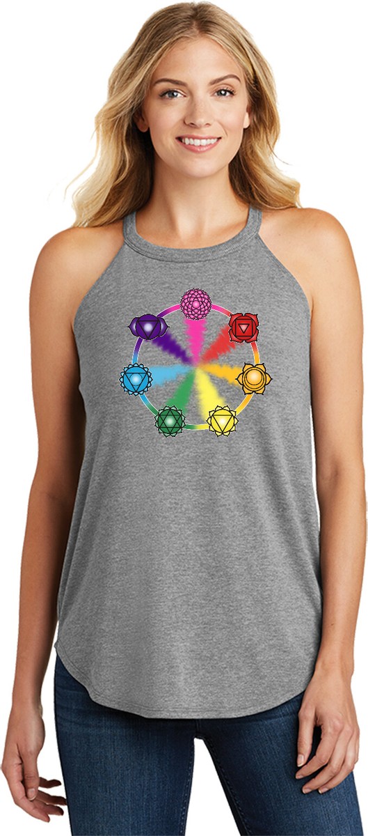 Womens Yoga Tank Top Chakra Circle Triblend Rocker Tanktop | eBay