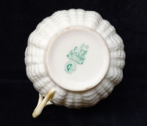 VINTAGE BELLEEK CUP & SAUCER TRIDACNA PATTERN 6th GREEN MARK, NAUTICAL - Picture 8 of 8