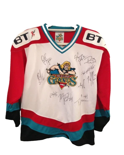 Vintage Belfast Giants Ice-Hockey Jersey Signed Youth Size Large
