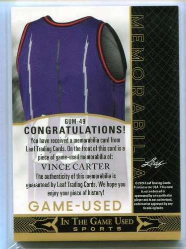 2024 ITG Used Sports Game Used Memorabilia Rainbow Vince Carter Jersey 46/60 - Picture 2 of 2