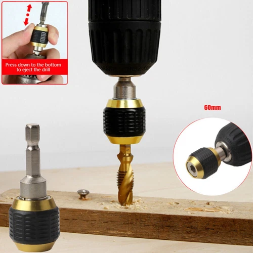 1/4" Hex Shank Keyless Drill Chuck Conversion Adapter Bit Quick Change Driver AU