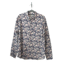 J. Crew Shirt Sz L Secret Wash Shirting Organic Cotton Stretch Pink Blue Floral
