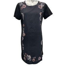 Simply Vera Vera Wang Dress M Black Gray Lavender SS Panels Key Hole Button Back