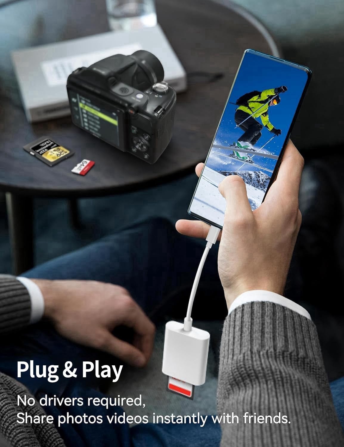 USB C SD Card Reader for iPhone 17/16/15 Series, USB-C to SD/TF, White 