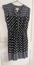 LOFT Outlet Dress Sz Small Pullover Split Neck, Button Detail, Navy And White