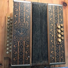 1920s Hohner Diatonic Button Accordian Black Blond Pre-Pokerwork Germany C/F