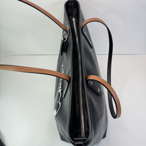 COACH Tote Hand Shoulder Bag Snoopy Leather Black 10”h 16”w 6.5”d Never Used - Picture 6 of 11