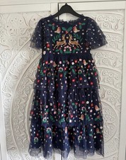 Mini Boden Christmas Tulle Embroidered Party Dress Festive Blue NWT New 5-6