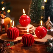 4 Pcs Christmas Ball Candles 3 Inch Snowflake and Lantern Unscented Round Bal...