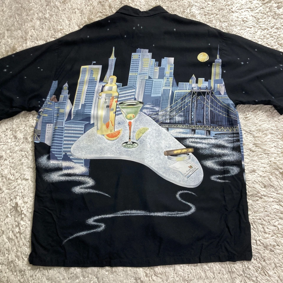 Tori Richard Shirt Men XL Hawaiian City Skyline Cocktail Print Rayon USA - Image 2 of 4
