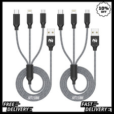 Multi Charging Cable 6Ft 2Pack 3 in 1 Charger Cord, Multiple Rapid Nylon Braided