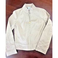 St John Sport Womens Sz 2 Zip Jacket Blazer Rhinestone Studs Butterfly Khaki Tan
