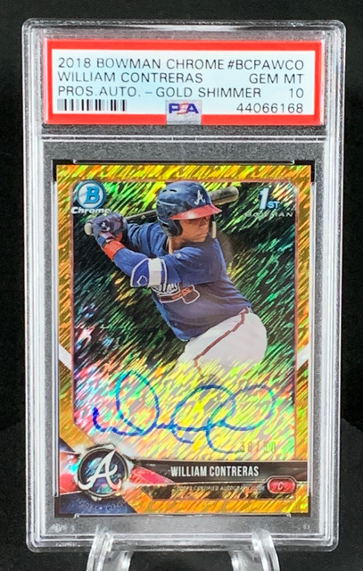 William Contreras 2018 Bowman Chrome Auto Gold Shimmer Ref 38/50 PSA 10 POP 7