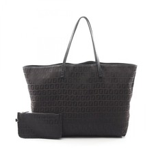 FENDI Zucchino Tote hand Bag canvas leather Brown Black Used Women