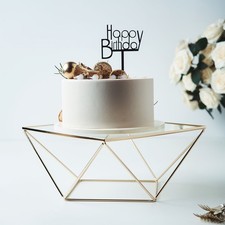 12" Gold Metal Cake Stand Square Glass Top Wedding Cupcake Display Riser