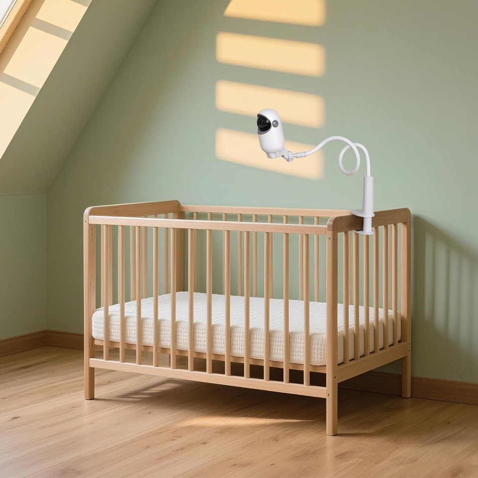Supporto Per Baby Monitor Con Morsetto E Braccio Flessibile 360°, Compatibile Con Videocamera Space View, SpaceView S, Filettatura 1/4", Bianco