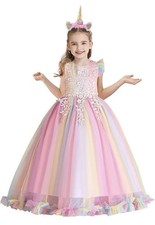 Girls Unicorn Tulle Dress Princess Dance Gown Halloween Costume