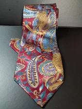Vintage Men's 100% Silk Paisley Necktie Widget Parrot Boho Italy