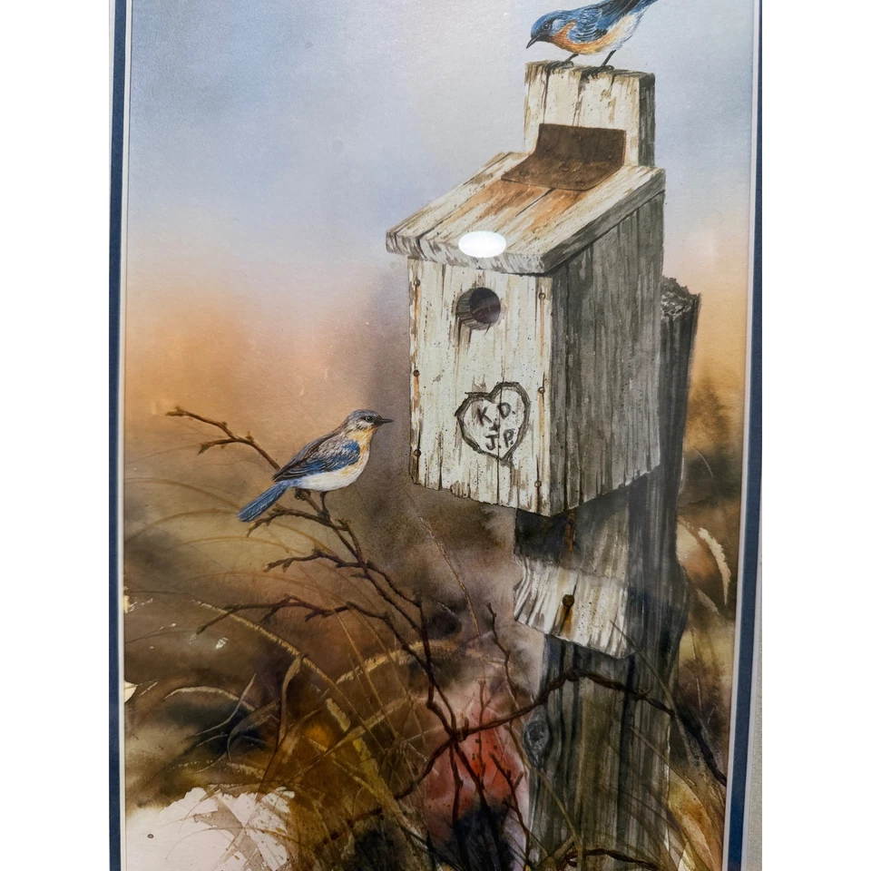 水彩艺术蓝鸟嵌套盒农舍装饰迈克尔·卡普尔签名 — 第 2/4 张图片