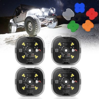 MICTUNING 4000LM 4 Pods C6 LED Rock Lights Pure Color LED Underbody Light +Cover
