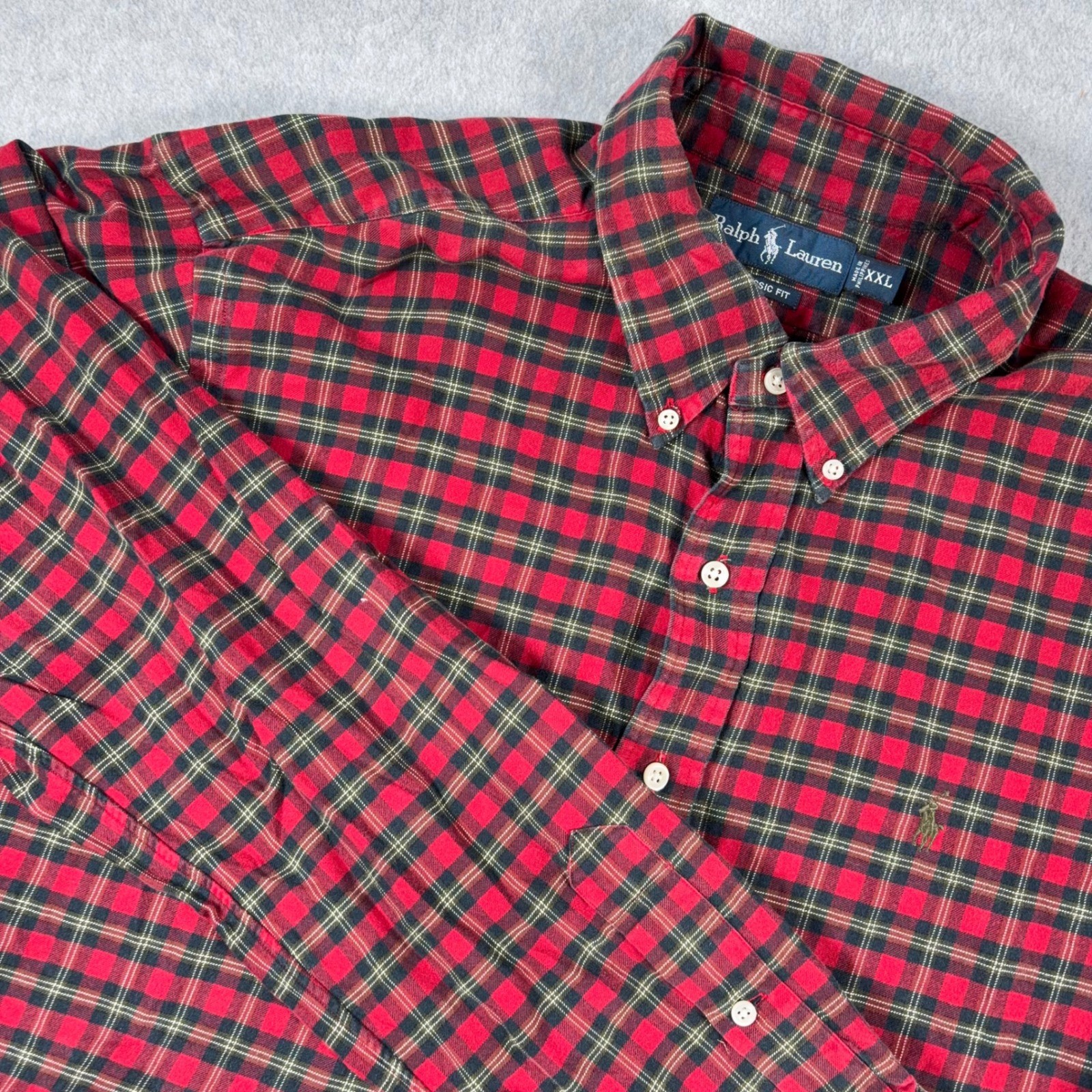 Ralph Lauren Button Down Mens XXL Red Plaid Classic Fit Long Sleeve Pony Logo