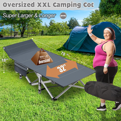 Oversized XXL Folding Camping Cot W/Mat for Adults, 78" L x 32" W x 18" H Gray - Picture 2 of 12